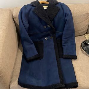 ZARA NAVY SUEDE SHEARLING COAT